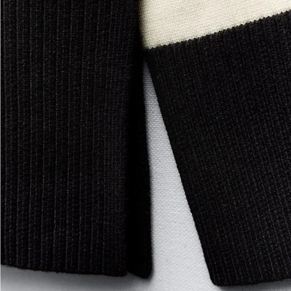 Zara | Black & Cream Striped Knit Crewneck Sweater Size Large - Picture 8 of 8